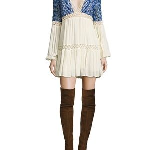 Free People Blue and Cream Pleated Tiered Sundress